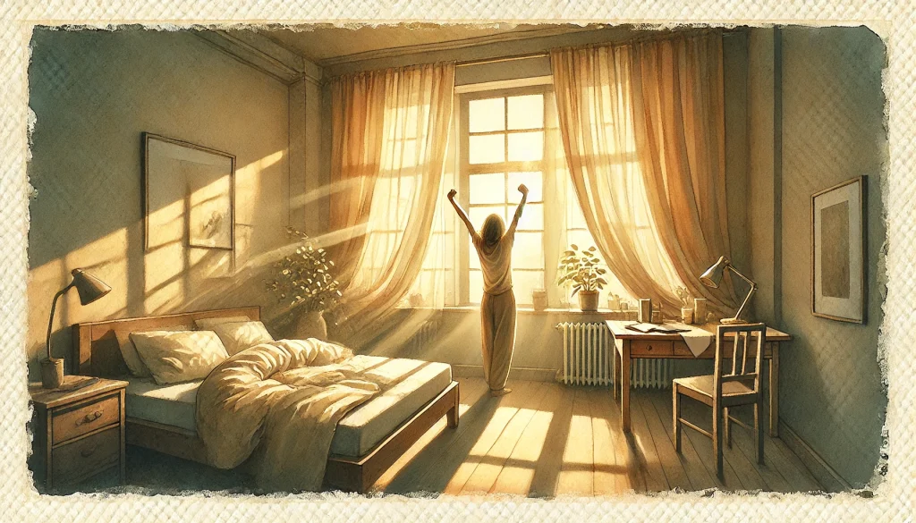 What Are Good Morning Routines? person stretching in morning sunlight showing science behind good morning routines and healthy morning routine habits