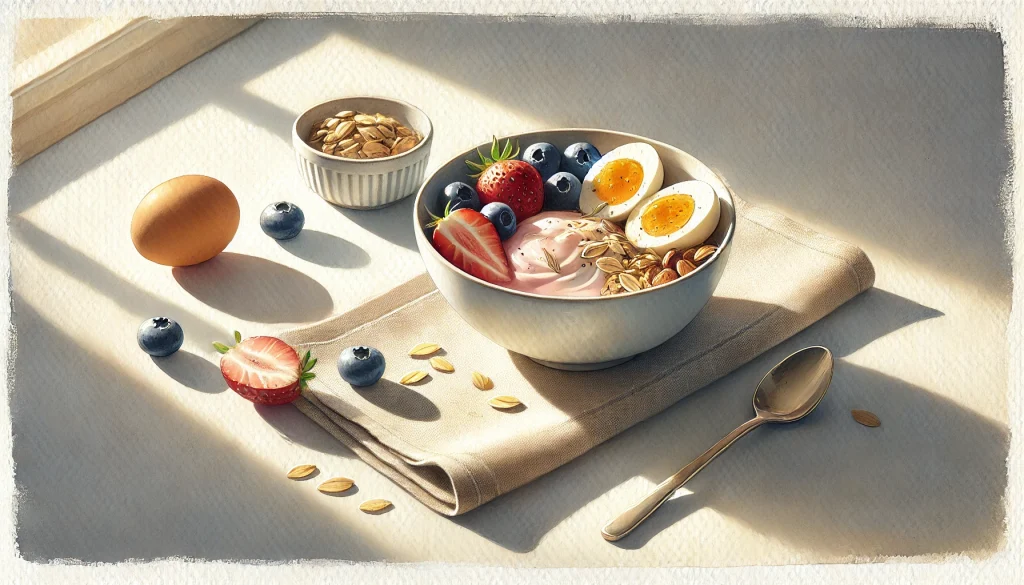 What Are Good Morning Routines? healthy breakfast with eggs berries and yogurt supporting energy in a morning routine for productivity