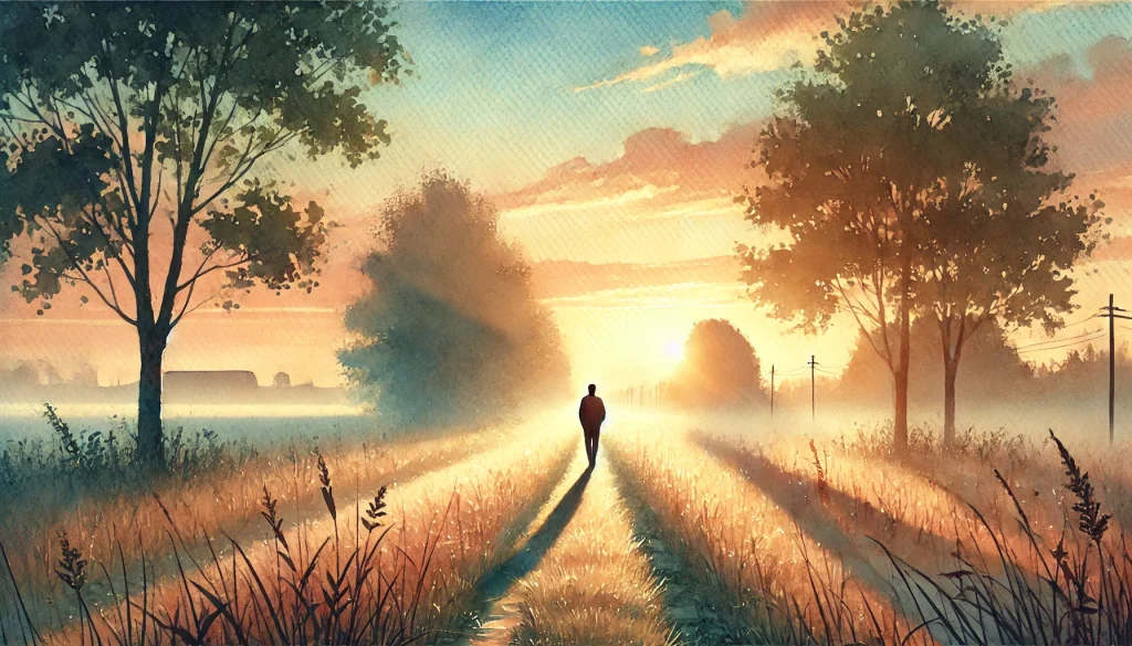 What Are Good Morning Routines? person walking in sunrise representing benefits of good morning routines and daily productivity habits