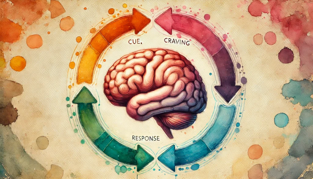 Illustration of the habit loop showing cue craving response reward cycle in the science of habit formation