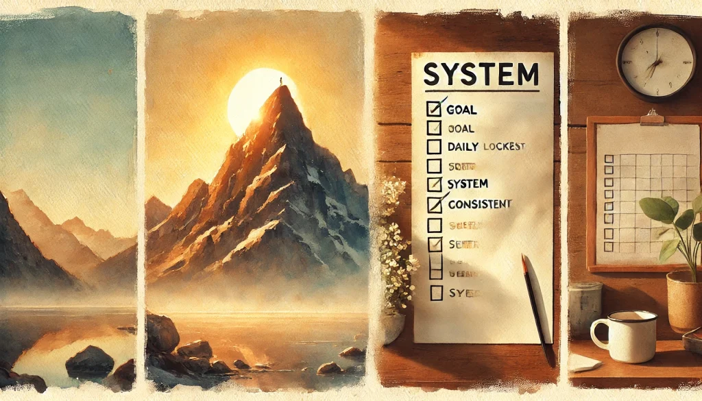 Comparison of goals versus systems demonstrating the best way to build habits through daily processes