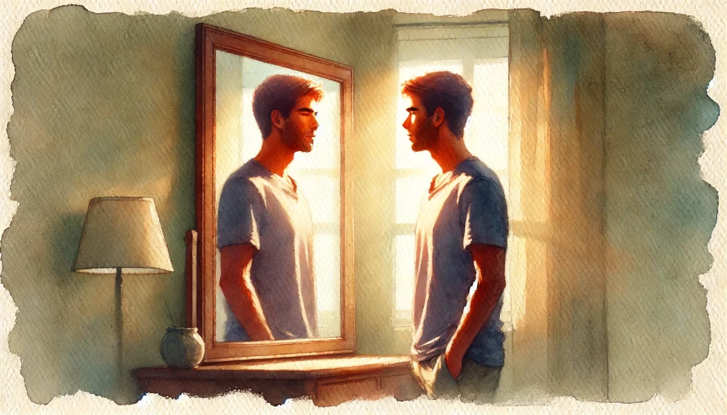 Person looking into mirror symbolizing identity based habits and long term behavior change
