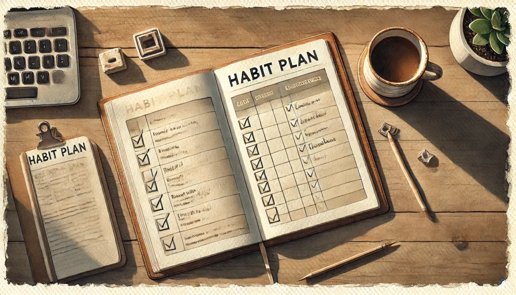 Structured habit plan in notebook showing the best way to build habits through systems and consistency