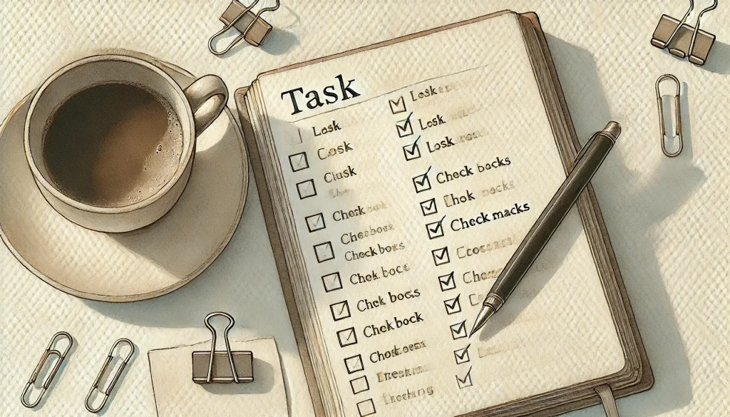 notebook with checklist showing how breaking tasks into smaller steps helps stop forgetting tasks