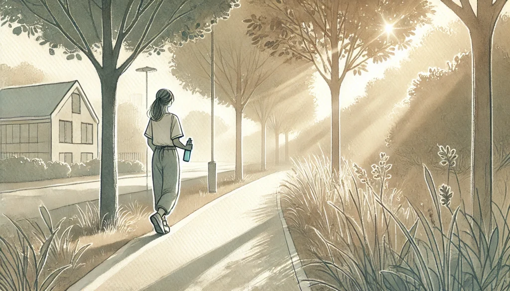 person walking in morning sunlight representing healthy habits that improve memory and focus