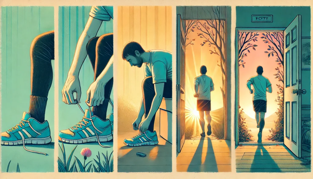 What Is the 2 Minute Rule? The Best Habit Strategy person putting on running shoes demonstrating gateway habits used in the 2 minute rule habit building method